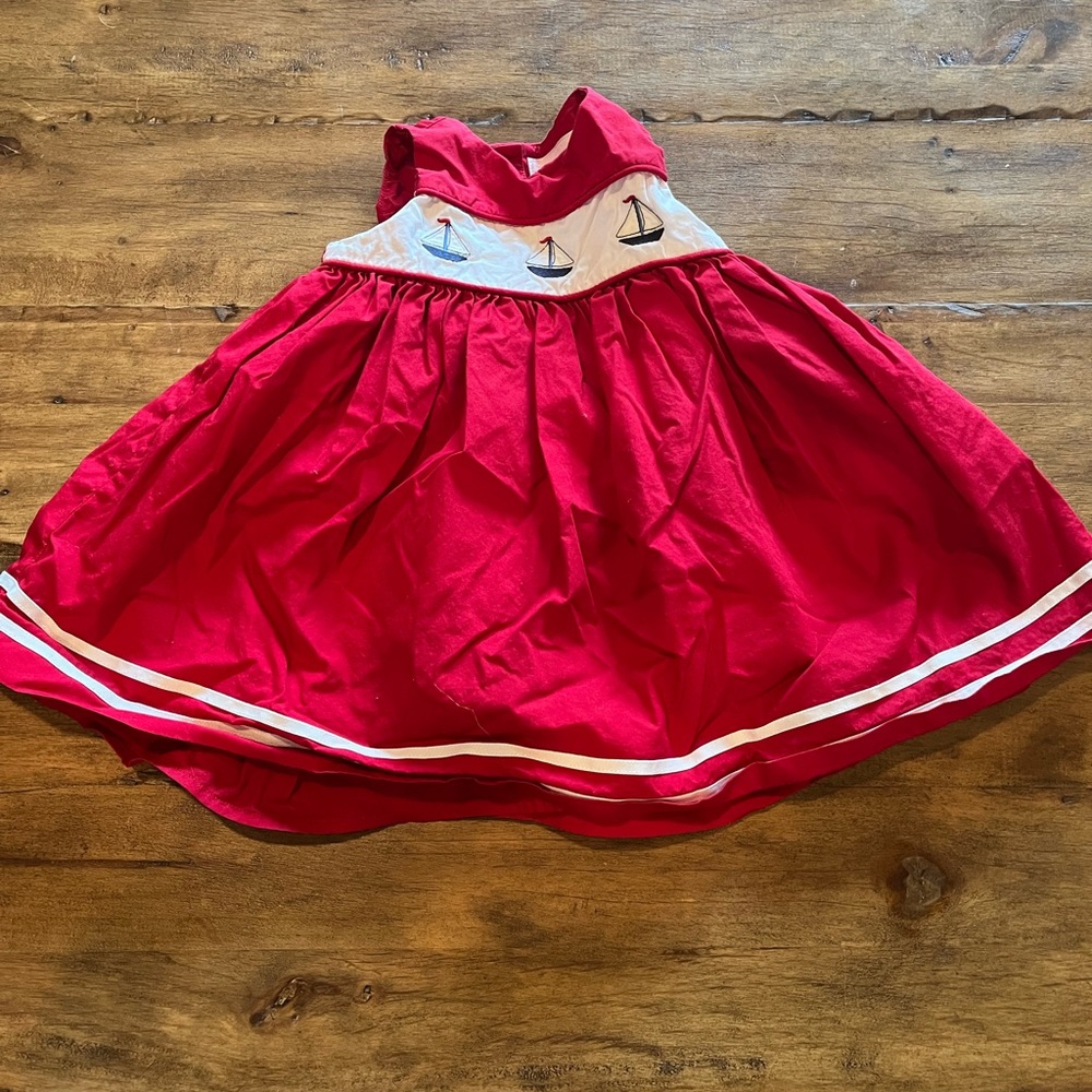 Janie and Jack Classic Sailboat ⛵️ Dress In Crimson Red 3-6m
